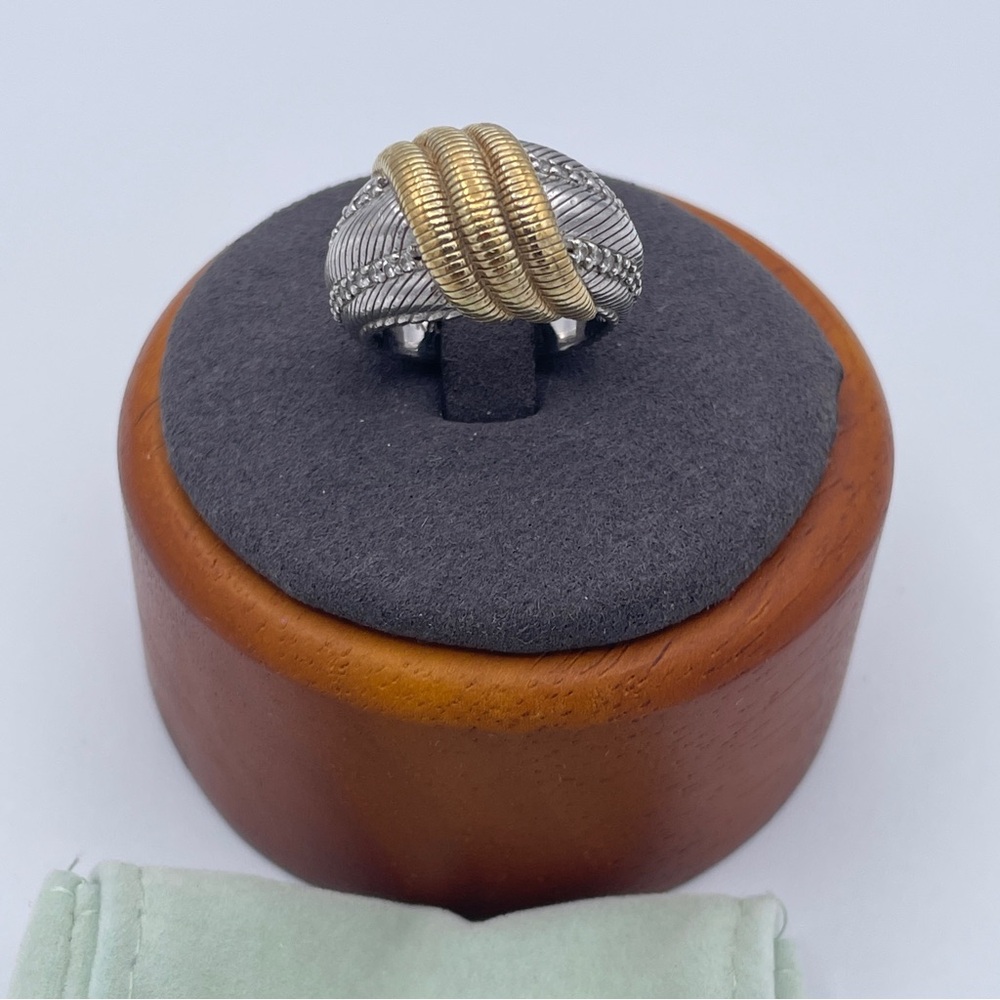 Judith Ripka Size 6 Sterling Silver & 14K Gold-Clad Rope Knot Ring Heavy 12.54g